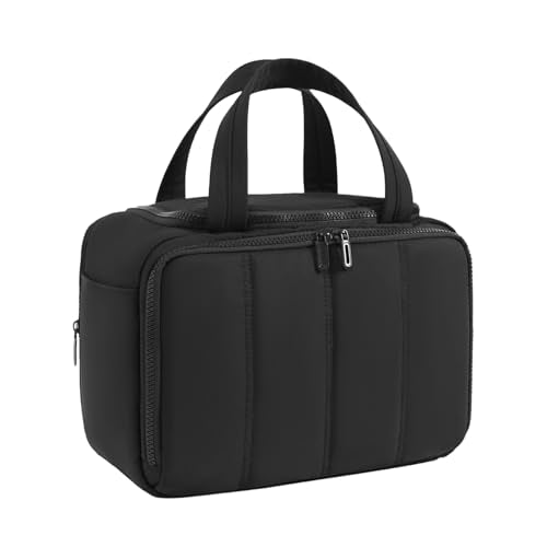 Toiletry Bag Puffy Large Travel,Lightweight Cosmetic Travel Bag with Trolley Strap,Makeup Bag for Accessories,Black