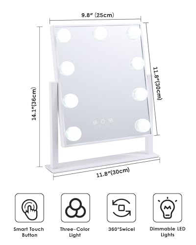 Lighted Makeup Mirror 9 LED Bulbs Touch Control 360°