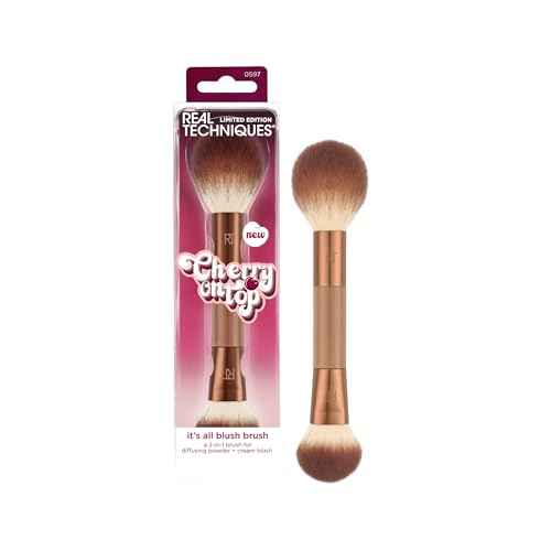 Real Techniques Cherry On Top It¡¯s All Blush Brush, Dual-Ended & Multipurpose Makeup Brush for, Powder, Liquid & Cream Blush, Synthetic Bristles, Vegan & Cruelty-Free Face Brush, 1 Count