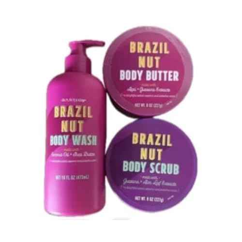 Brazil Nut Body Wash 16oz Body Butter and Body Scrub 8 ozeach Pack of 3 (3 pack, Scrub, butter, wash)
