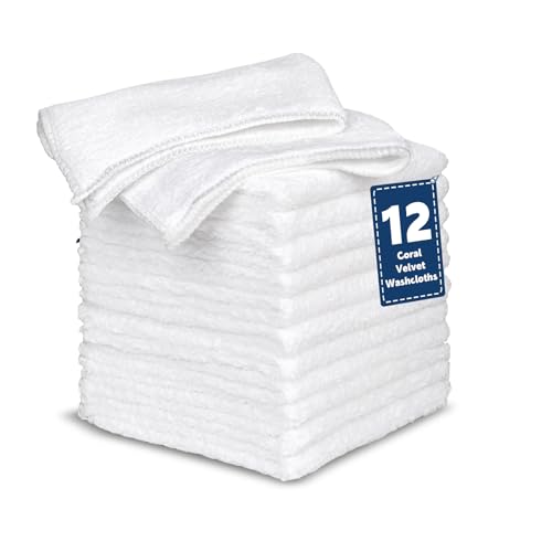 TEAWOO Coral Velvet Washcloths 12 Pack - Super Absorbent