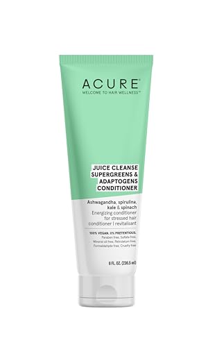 Acure, Juice Cleanse Supergreens Adaptogens 100 Vegan Antioxidant For Stressed Hair Ashwagandha Spirulina Kale Spinach Brightens ReEnergizes Hair, Conditioner, 8 Fl Oz