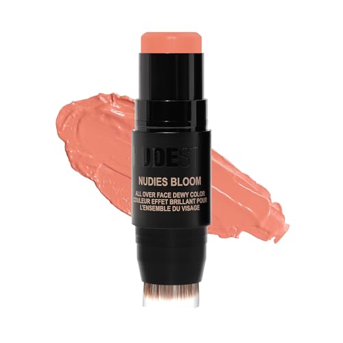 Nudestix Nudies Bloom All Over Dewy Color ? 3-in-1 Cream Blush Stick for Cheeks, Eyes & Lips with Built-In Brush | Sheer, Glossy Finish | Vegan, Long-Wear, Multi-Use Makeup
