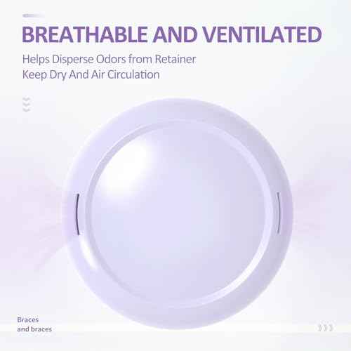 Retainer Case with Mirror,Slim Aligner Case with Vent Holes,Cute Dental Brace Box with Retainer Removal Tool and Brush (Purple Pink)