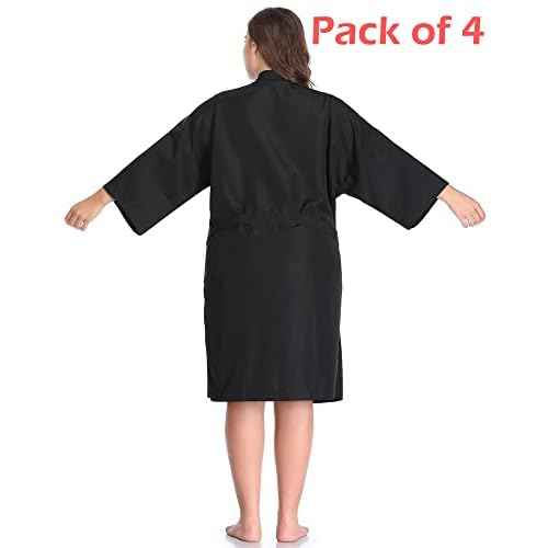 Salon Robes Smock for Clients, Pack of 4, Hair Salon Client Gown Cape, Black