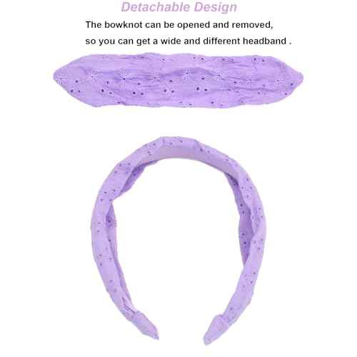 Bow Headbands for Girls Kids, Thin Headband with Bow Women Hair Accessories Fashion Knotted Head Band Non Slip for Toddlers(Purple/White, 2Pcs)
