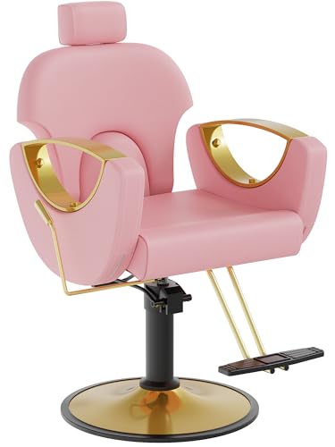 LOUVIXA Barber Chair Height Adjustable Hydraulic Salon Chair Pink