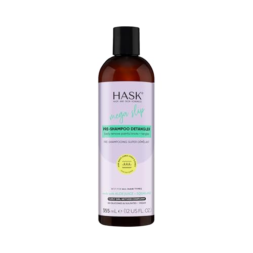 HASK Mega Slip Pre-Shampoo Detangler with Aloe Juice & Squalane for Wavy, Curly, Coily & Kinky Hair, Moisturizes, Adds Slip, Reduces Breakage, Vegan, Sulfate-Free, Cruelty-Free ? 12 fl oz