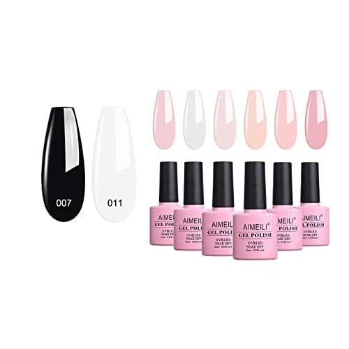 AIMEILI 2Pcs Black White Gel Nail Polish, Builder Base Clear Sheer Color Gel Set