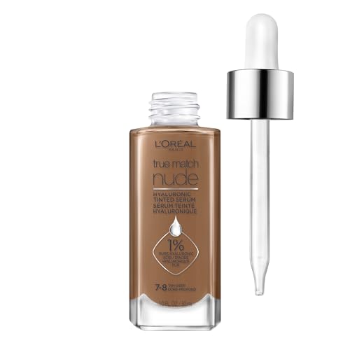 L'Oreal Paris True Match Nude Hyaluronic Tinted Serum Foundation with 1% Hyaluronic acid, Tan-Deep 7-8, 1 fl. oz.