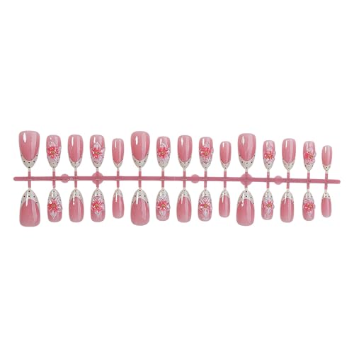 Jremg Color6 Pink Flower Polka Dot French Tip Press On Nails 24Pcs Summer Cute Fake Nails