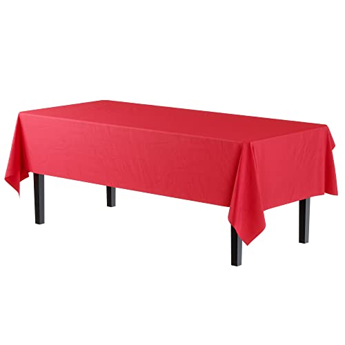 Exquisite 12-Pack Premium Plastic Tablecloth 54in. x 108in. Rectangle Table Cover - Red