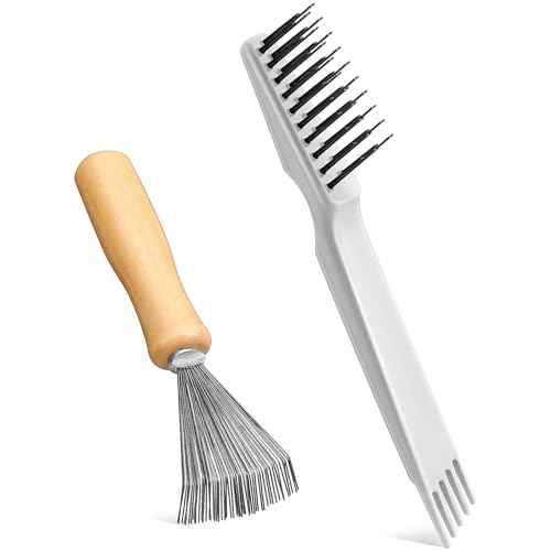 Boao 2 Pieces Hair Brush Cleaning Tool Comb Cleaner Brush Mini Comb Cleaning Hair Remover Tool for Removing Dust Home and Salon Use (Gray, Wood Color)