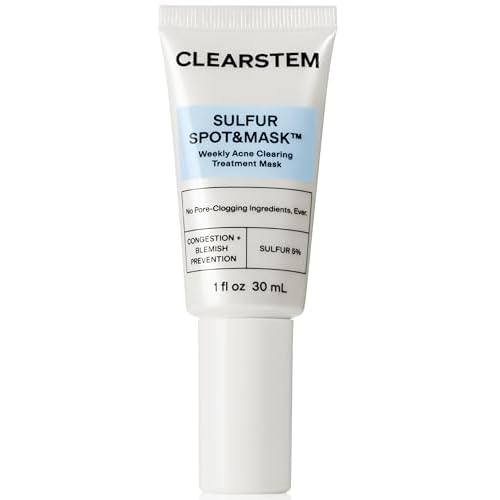 CLEARSTEM SULFUR SPOT&MASK Face Mask for Acne - Sulfur Spot Cleanser Facial Mask - Weekly Acne Face Mask for Clear & Smooth Skin - Made with Kaolin Clay & Glycolic to Reduce Blackheads & Blemishes