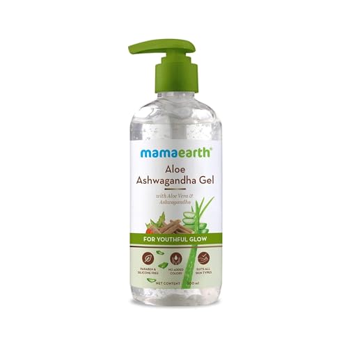 Mamaearth Aloe Ashwagandha Gel with Aloe Vera & Ashwagandha for Youthful Glow | Deeply Hydrates & Moisturizes Skin | Non Sticky & Paraben Free | 10.14 Fl Oz (300ml)