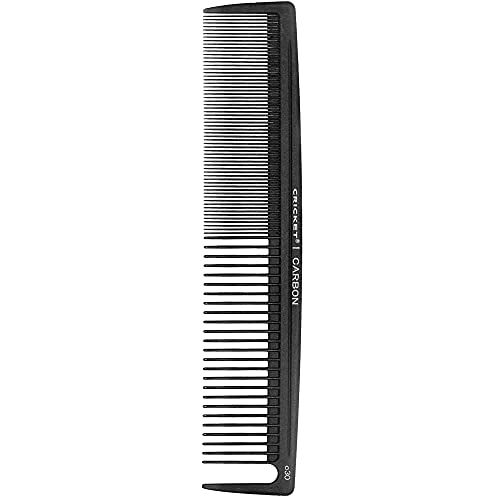 Cricket C30 Professional Hair Stylist Power Carbon Comb - Heat-Resistant, Anti-Static, Seamless Teeth for Detangling and Styling, Dual-Function Fine & Wide Tooth Design with Sectioning Pick - Black