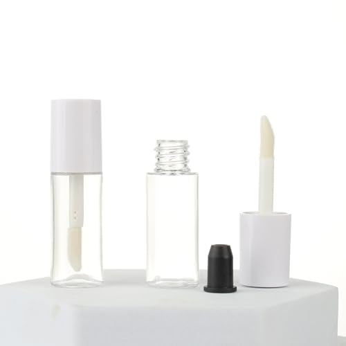 COSIDEA 50pcs 3ml mini lip gloss tubes Bulk Sample size Round White lipgloss cotainer pack bottles for lip tin oil refill