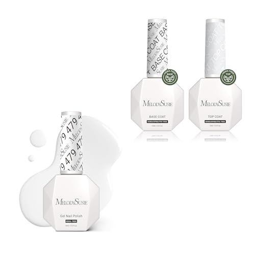 MelodySusie Hema Free Gel Nail Polish, 0.5 Fl Oz Thick White Gel Polish Hema Free Gel Polish Base and Top Coat Set