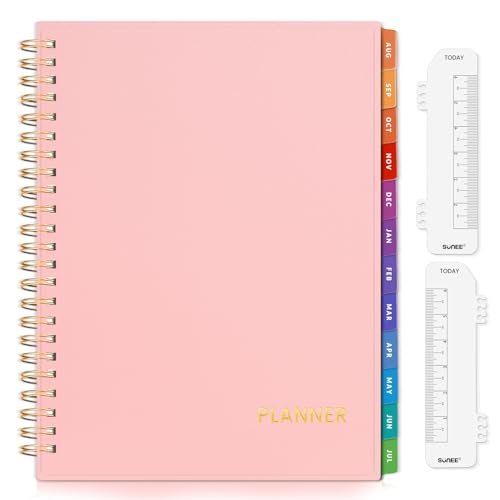 SUNEE Academic Planner 2024-2025 Weekly and Monthly - from August 2024 - December 2025, 6.4"x8.3" School Year Calendar Daily Planner with Monthly Tab, Flexible Cover, Note Pages, Pockets, Bookmark, Spiral Binding, Pink