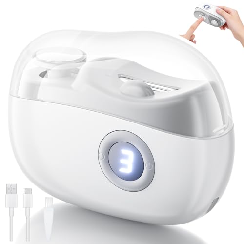 Electric Nail Clippers, 2 in1 Smart Toenail Clippers with File&Nail Trimmer, Polishing for Fingers and Toes, Rechargeable Fingernail Grinder with 3 Speeds for Senior Adults Caregivers, LightGray