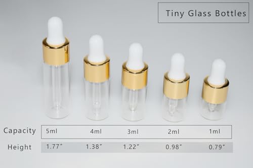 Mini Glass Dropper Bottles 1-5ml, 10 Pack Travel Essential Oil