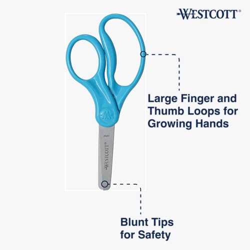 Westcott 15968 Right-Handed Scissors, Kids' Scissors, Ages 4-8, 5-Inch Blunt Tip, Blue