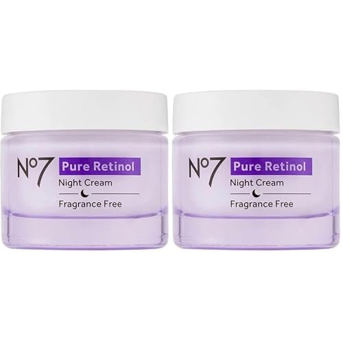 No7 Pure Retinol Night Cream - Collagen-Boosting Retinol Cream that Visibly Smoothes, Plumps & Firms Complexion - Dermatologist Approved & Fragrance-Free (1.69 Fl Oz) (Pack of 2)