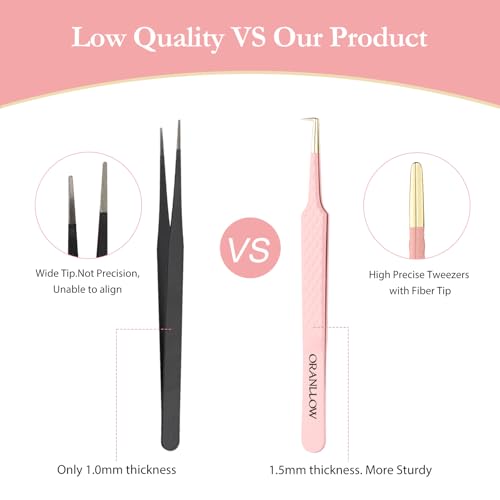 Oranllow 3 Pcs Precision Fiber Tip Lash Tweezers Set for Eyelash Extensions - Variation 3