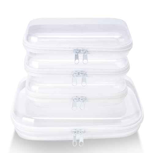 4 pcs Clear Zipper Pouches,Hard Shell Zipper Case, Toiletry Bag for Travel, CLear Diaper Bag, Toiletry Pouch, Travel Organizer, Clear Cosmetic Bag,Toy Storage Bins (M+3S)