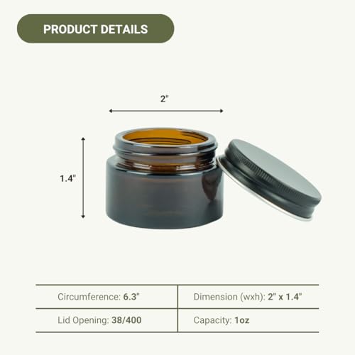 1oz Amber Glass Jar with Black Lid - 12 Pack for Beauty Products