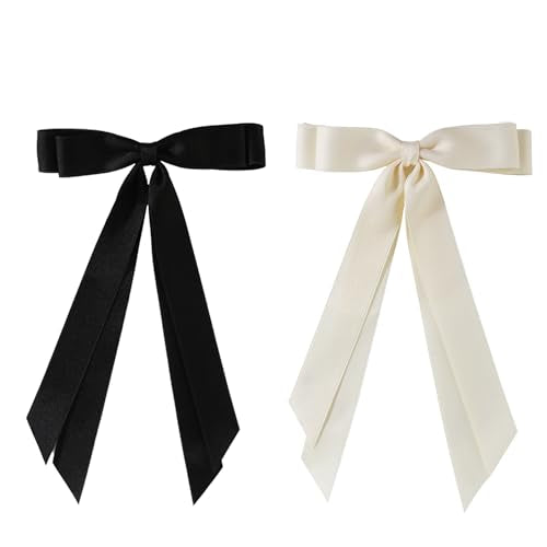 juyght 2PCS Double layer Ribbon Hair Clips Bowknot with Long Tail Bow Hair Clips Tassel Bowknot Hair Clips with Long Tail Hair Clips for girls with Bowknot Clips Women Ribbon for Hair Barrettes Clip