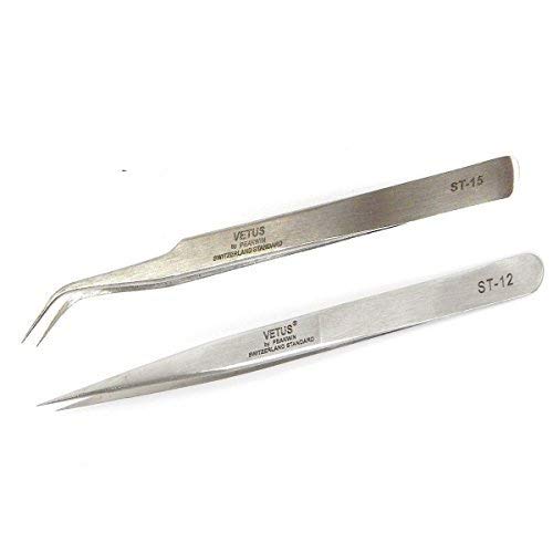 Best Pair VETUS TS12 TS15 Precise Straight Curved Tweezers For Eyelash Extension (one pair)