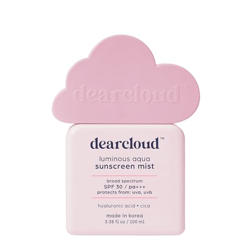dearcloud Luminous Aqua Sun Mist SPF 30 ? Cica & Hyaluronic Acid ? Korean Sunscreen ? Spray Sunscreen for Face & Body (3.38 Fl oz)