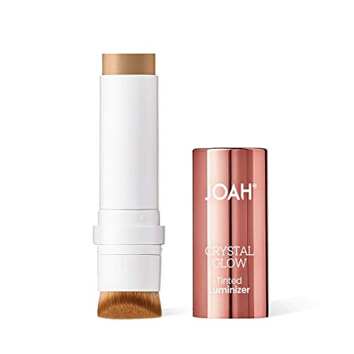 JOAH Highlighter Stick, Crystal Glow Tinted Luminizer Contour Makeup, Crystalide Peptide for Clearer, Smoother Looking Skin, Built-In Detachable Brush, Natural Beige