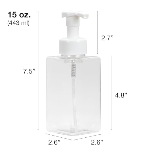 Ginger Lily Farms Foaming Soap Dispenser, Refillable Plastic Pump Bottles for Liquid Hand Soap, 15 oz. Clear Bottle with White Pump, 2-Pack