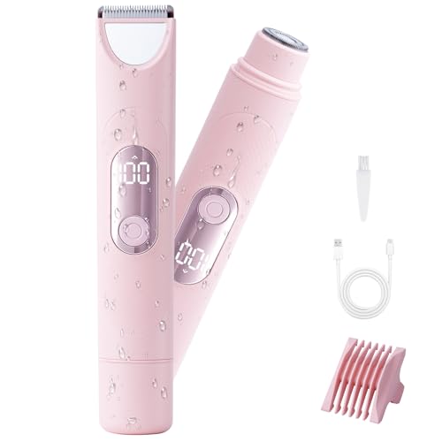 Glowlyns Bikini Trimmer for Women with Built-in Mirror - Dual Head Electric Razor Pink