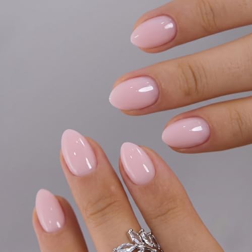 CurvLife Extra Short Almond Press On Nails - Soft Gel Nude Pink Kit (32 Pcs)