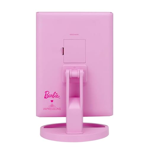 Impressions Vanity Barbie LED Trifold Makeup Mirror with Magnification, 3 Way View Portable Desk Mirrors with Dimmable Tri Tone Lighting, Tilt Adjustable Stand, and Touch Switch
