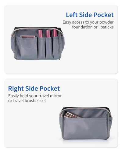 Narwey Small Makeup Bag for Women - Compact Travel Cosmetic Pouch with Compartments, Water-Resistant, Black