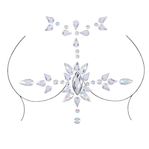 Rhinestone Mermaid Cross Chest Gem Crystal Eyes Face Stickers Jewels Body Rave Festival Party Face Jewelry for Women and Girls 2PCS