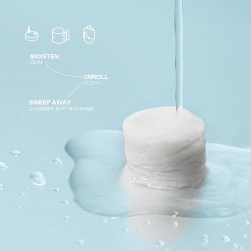 The Skinsheet Cleansing Coins, Portable Face Cloths, Travel Face Towels Compressed, Face Wipes, Dermatologist-Approved, 100% Biobased Cotton, Made in USA, 5 Count.