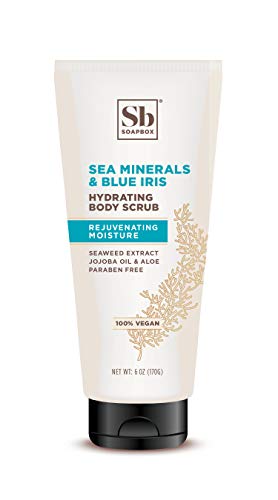 Soapbox Gentle Exfoliating Body Scrub ? Sea Minerals & Blue Iris ? 6oz ? Moisturizing Body Scrub for Visibly Smoother Skin with Coconut Oil and Aloe Vera