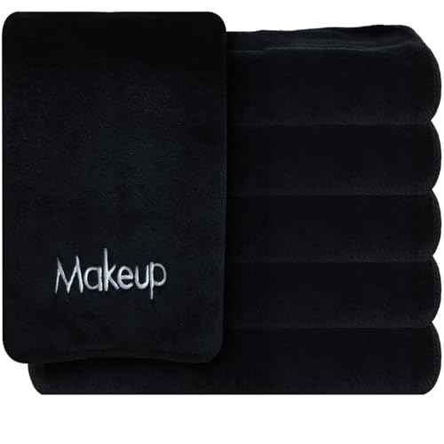 Makeup Towels - Pack of 6 - Ultra Soft & Gentle Microfiber Coral Fleece Washcloth Face Make Up Remover, 13 x 13 in, Black