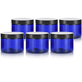 6 oz Cobalt Blue PET (BPA Free) Plastic Jar with Black Smooth Lids (6 pack)