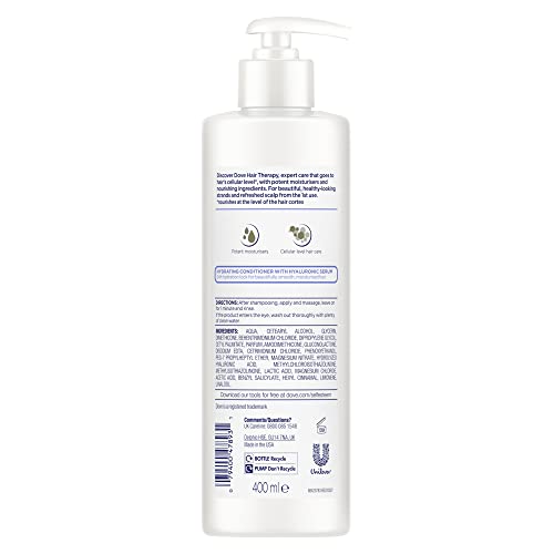 Dove Hair Therapy Conditioner for Dry Hair Hydration Spa Hair Conditioner with Hyaluronic Serum 13.5 fl oz