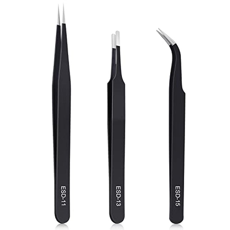 Kaverme 3PCS Precision Tweezers Set - Anti-Static Stainless Steel for Electronics & Crafts