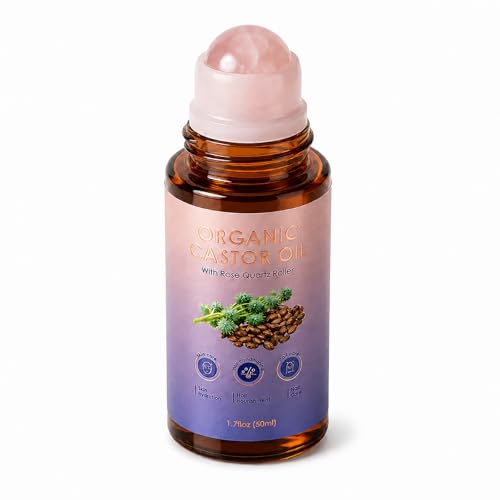 Organic Cold Pressed Castor Oil with Rose Quartz Roller for Brows & Lashes