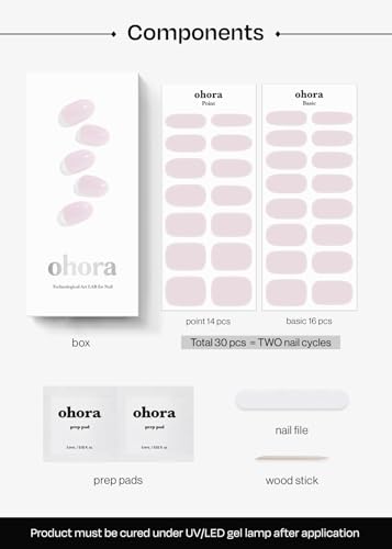 ohora Semi Cured Gel Nail Strips, N Bare Pink - Long Lasting 30 Wraps Kit