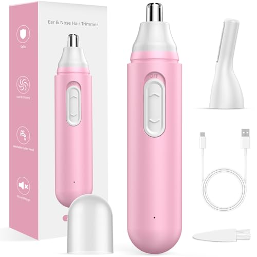 Nose Hair Trimmer for Women Rechargeable: 2024 Painless Rechargeable Nose Hair Trimmer IPX7 Waterproof, Dual Edge Blades Eyebrow & Facial Trimmer for Women for Easy Cleansing, Pink