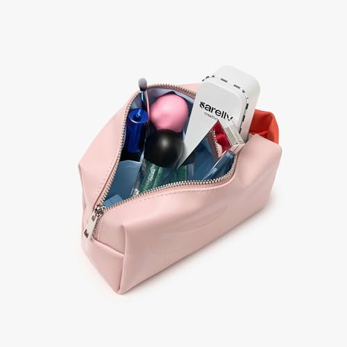 SARELLY, Mini Makeup Bag, Vegan Leather with Compartments (Blush)